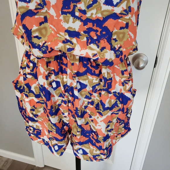 Papaya Women's Graphic Print Coral Blue Cream Strapless Romper Size Small - Picture 10 of 16